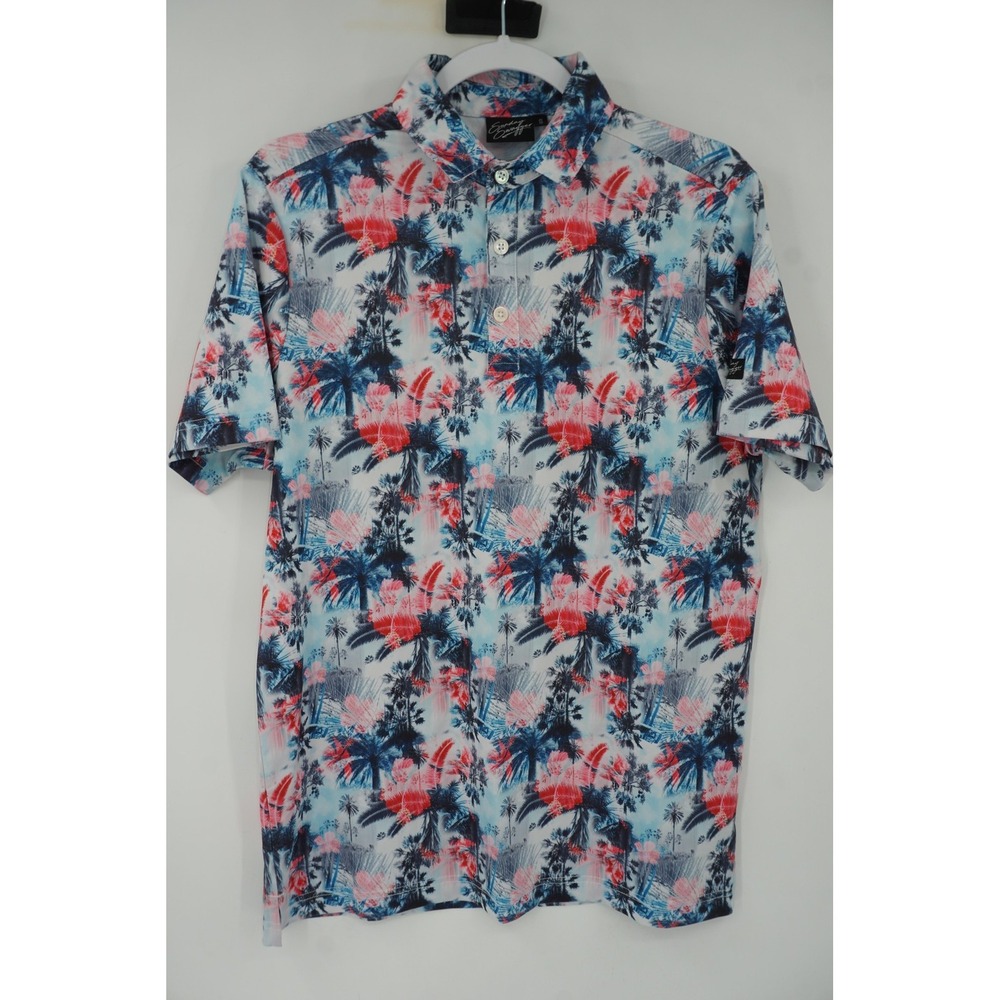 Sunday Swagger Polo Shirt Mens Small Tropical Palm Graphic Golf Performance
